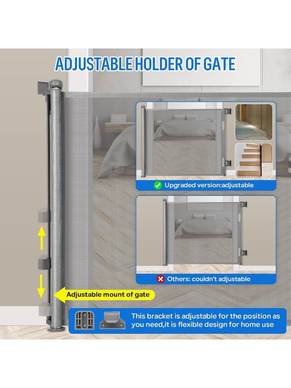 33" Retractable Baby Gate Gray 55" Wide Mesh Pet Dog Safety Gate Indoor/Out - Picture 9 of 9